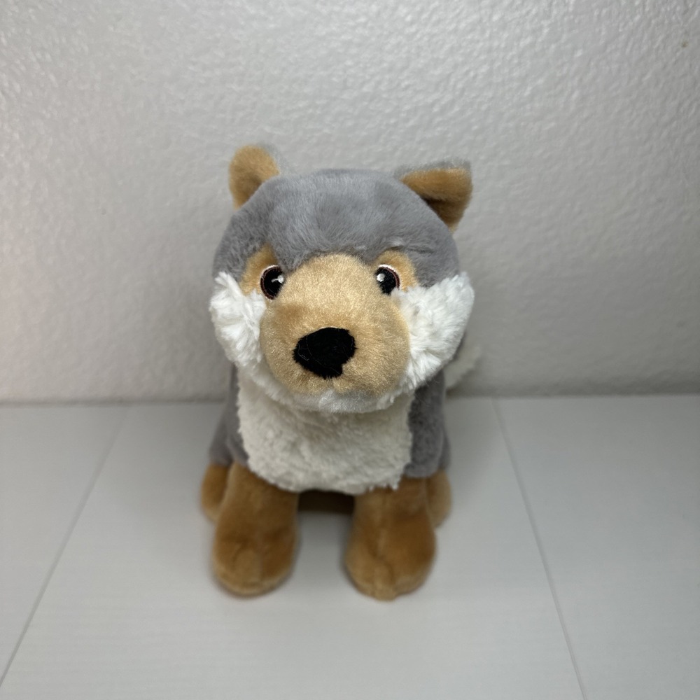 Eco Nation By Aurora Wolf Plush Stuffed Animal Grey Tan White Sitting 9 inches